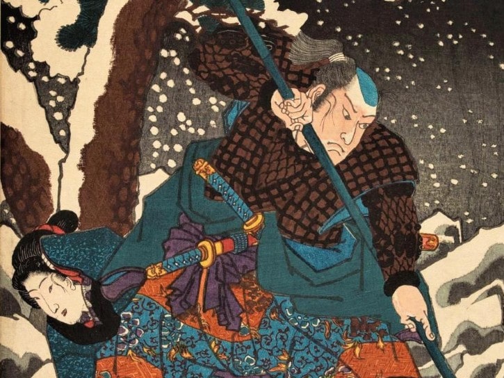 Utagawa Kuniyoshi (1797–1861), Les Soixante-neuf Relais de la route du Kisokaidô, Relais n°62. Samegai Kanai Tanigorô