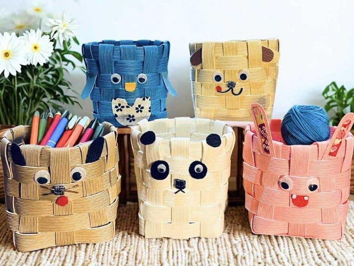 pots à crayons en tressage japonais en papier-bande